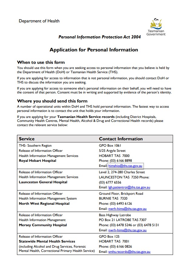 Thumbnail image of the Application Access Personal Information Form