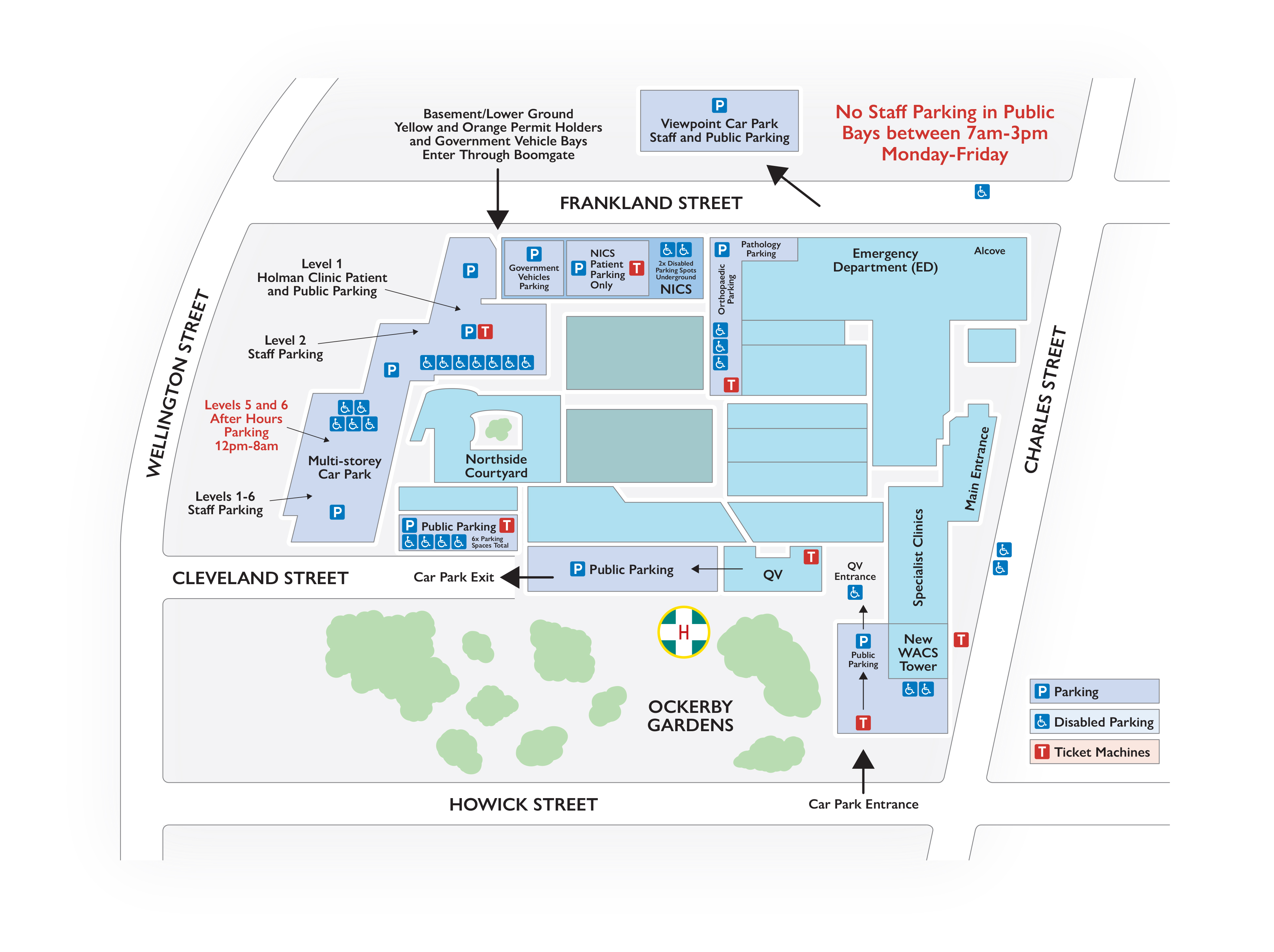 Launceston General Hospital Parking map. See page content for full image description, including parking locations.