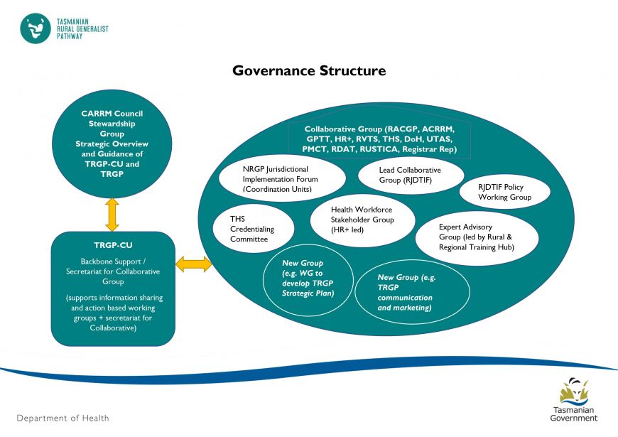 Infographic information about the Tasmanian Rural Generalist Pathway governance structure