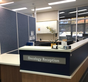 Image of the unattended Oncology reception office at the Mersey hospital