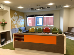 Image of unattended reception lounge at the North West cancer centre