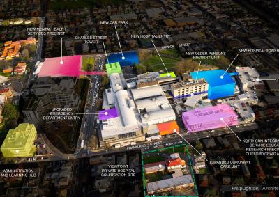 Overhead map showing the Launceston General Hospital precinct. Map produced by PhilpLighton Architects. If you require this content in a different format, please email infrastructure@health.tas.gov.au