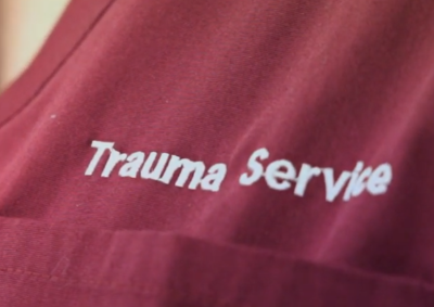 Closeup of trauma service scrubs