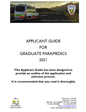 a thumbnail image of the Ambulance Tasmania applicant guide for graduate paramedics which outlines the application and selection process.