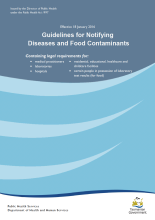 Thumbnail image of the cover of the Guidelines for Notifying Diseases and Food Contaminants document