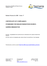 Thumbnail image of the RPA0407 Standard for Compliance Gamma Irradiator form
