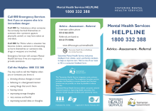Thumbnail image of the brochure outlining the Mental Health Services Helpline.