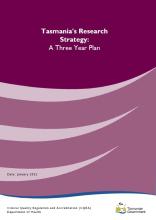 Screenshot of the cover page of Tasmania's Research Strategy: A Three Year Plan