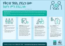 የቅርብ ንክኪ ያደረገ ሰው ከሆኑ ምን ያደርጋሉ (KICS Infographic - What to do if you are a COVID close contact) - Amharic thumbnail