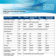 A thumbnail image of the CHSP Client contribution schedule for aged care community services.
