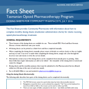 Thumbnail image of the fact sheet for dosing information for community pharmacies.