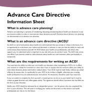 A thumbnail image of the Advance Care Directive Information Sheet 