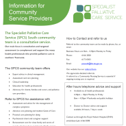 Thumbnail image of the information sheet for community service providers about palliative care services.