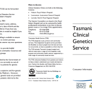 Thumbnail image of the Tasmanian Clinical Genetics Service brochure.