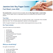 Thumbnail image of the Jasmine Unit: Roy Fagan Centre fact sheet