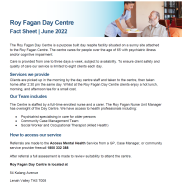 Thumbnail image of the Roy Fagan Day Centre fact sheet.