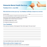 Thumbnail image of the feedback form for the statewide mental health service