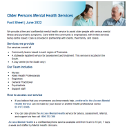 Older Persons Mental Health Services fact sheet thumbnail image