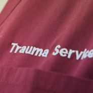Closeup of trauma service scrubs
